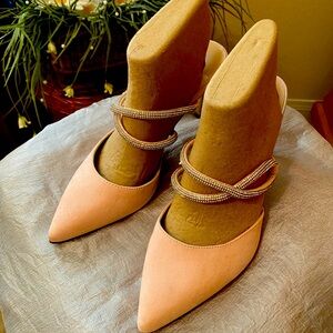 Dressy mules , pink and rhinestone